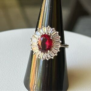 925 Silver rubi halo cz baguettes size 7.5